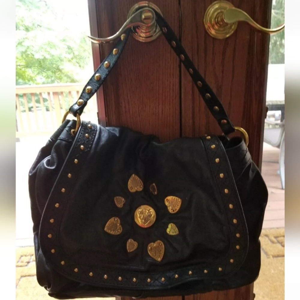 ☆AUTHENTIC NEW GUCCI IRINA BABOUSKA HOBO CLASSIC BLACK LEATHER STUDS GOLD TONE☆